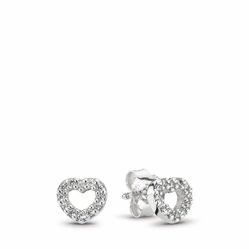 Pandora Be My Valentine Heart Stud Earrings Ireland - Sterling Silver/Cubic Zirconia/Enamel - 638027